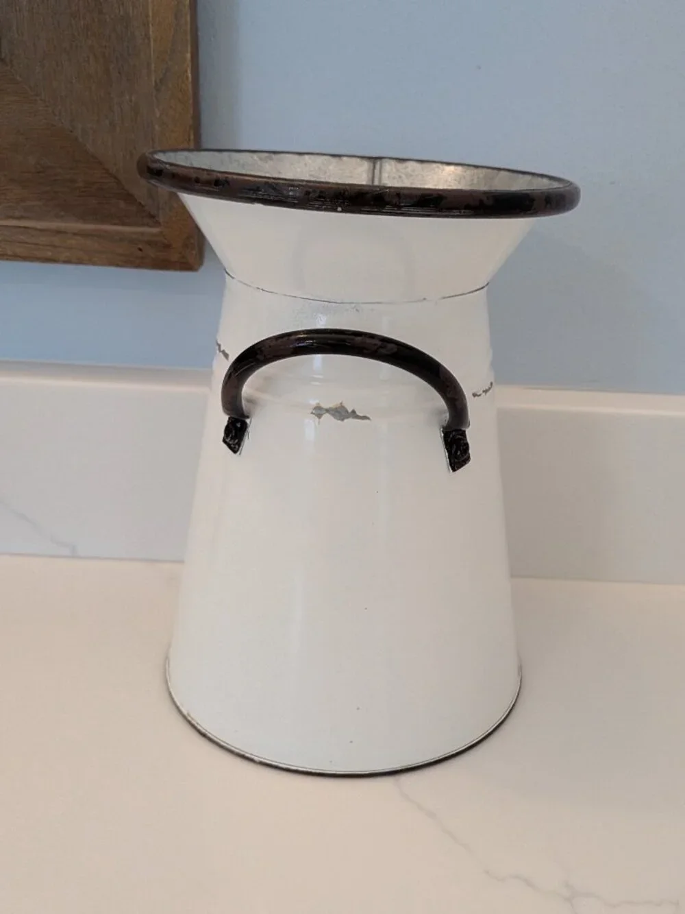 Distressed White Black-Trim Flared Vase